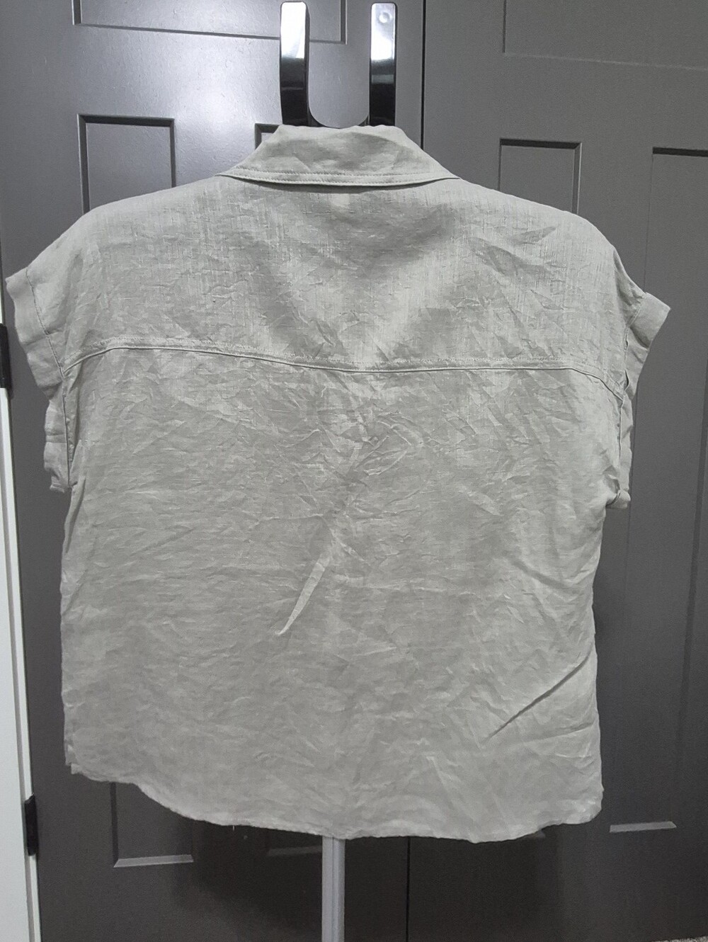 Grade & Gather Linen Button Up Shirt Small Gray Short Sleeve Boxy - Picture 4 of 6
